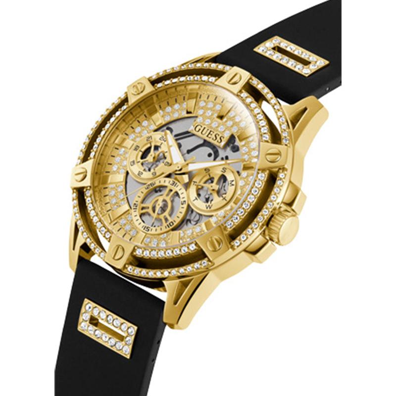  Shop Authentic Guess King Quartz Crystals Gold Dial Black Silicone Strap Watch For Men - GW0537G2 - Luxxuri