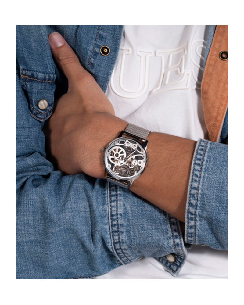  Shop Authentic Guess Gadget Silver Dial Silver Mesh Bracelet Watch for Men - GW0538G1 - Luxxuri