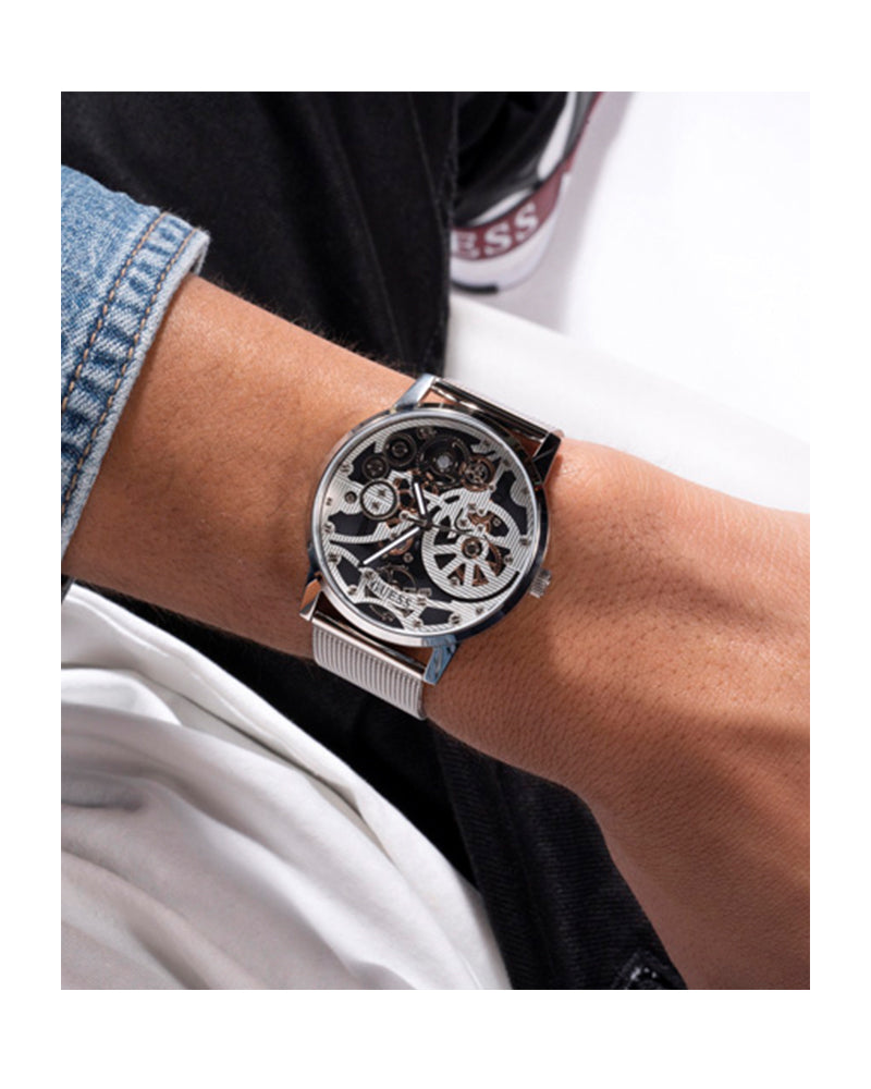  Shop Authentic Guess Gadget Silver Dial Silver Mesh Bracelet Watch for Men - GW0538G1 - Luxxuri