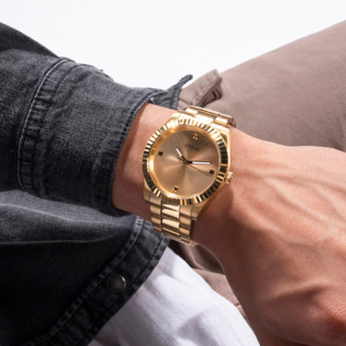  Shop Authentic Guess Connoisseur Analog Gold Dial Gold Steel Strap Watch For Men - GW0542G2 - Luxxuri