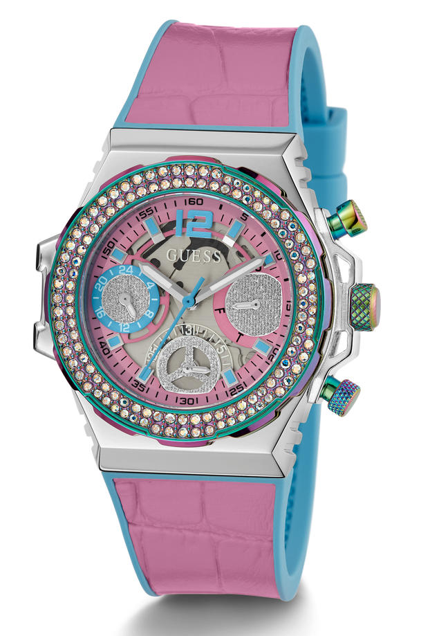  Shop Authentic Guess Fusion Chronograph Pink Dial Pink Leather Strap Watch for Women - GW0553L5 - Luxxuri