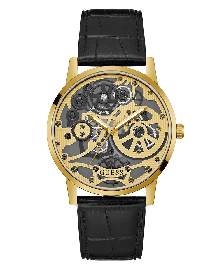  Shop Authentic Guess Gadget Gold Dial Black Leather Strap Watch for Men - GW0570G1 - Luxxuri