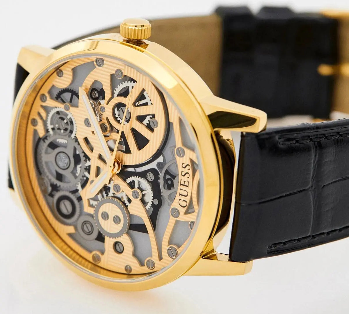  Shop Authentic Guess Gadget Gold Dial Black Leather Strap Watch for Men - GW0570G1 - Luxxuri