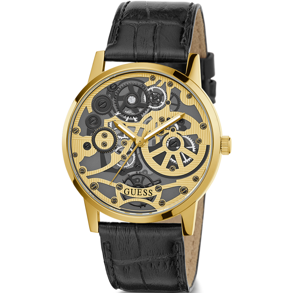 Shop Authentic Guess Gadget Gold Dial Black Leather Strap Watch for Men - GW0570G1 - Luxxuri
