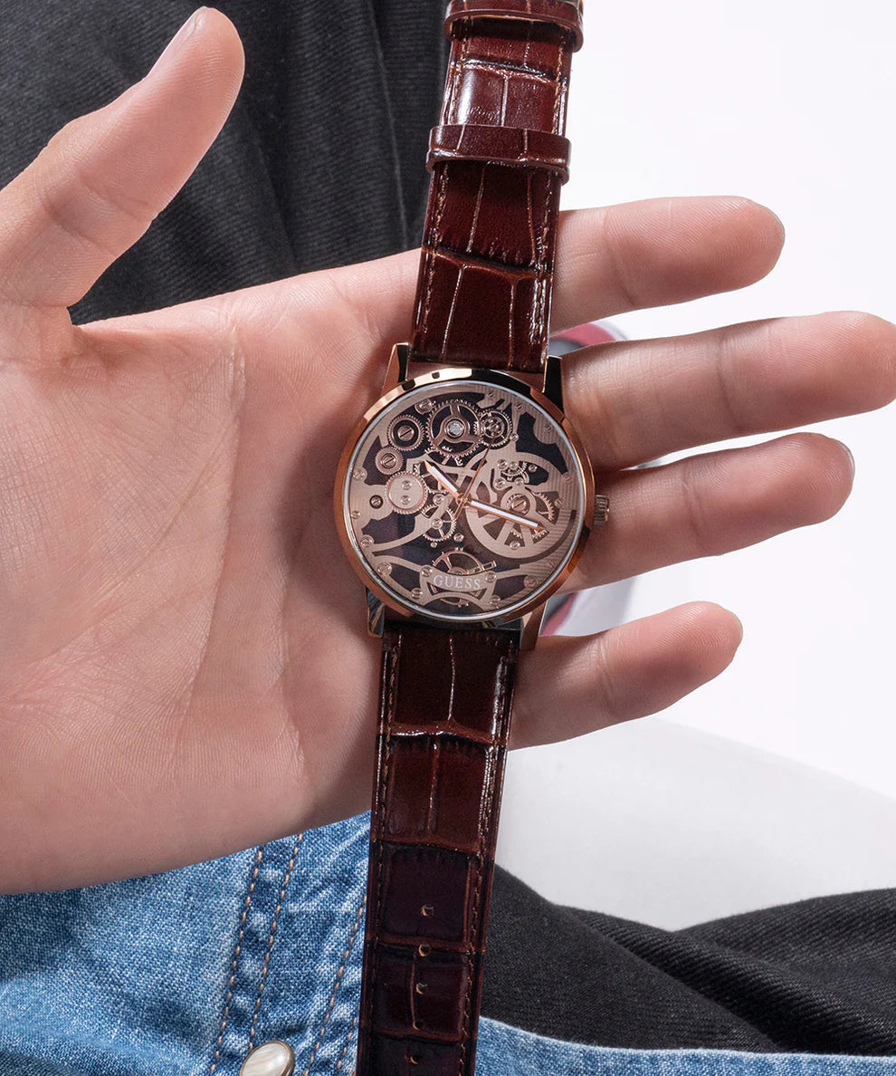  Shop Authentic Guess Gadget Brown Dial Brown Leather Strap Watch for Men - GW0570G2 - Luxxuri