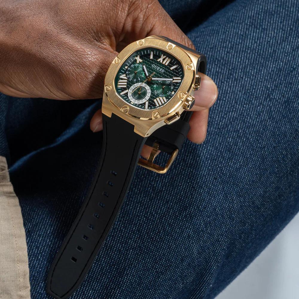  Shop Authentic Guess Headliner Multifunction Green Dial Black Silicone Strap Watch For Men - GW0571G3 - Luxxuri