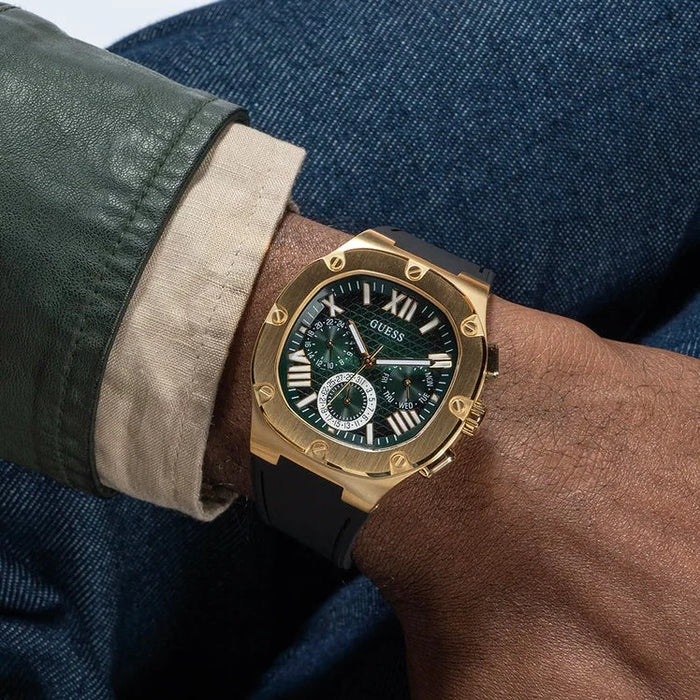  Shop Authentic Guess Headliner Multifunction Green Dial Black Silicone Strap Watch For Men - GW0571G3 - Luxxuri