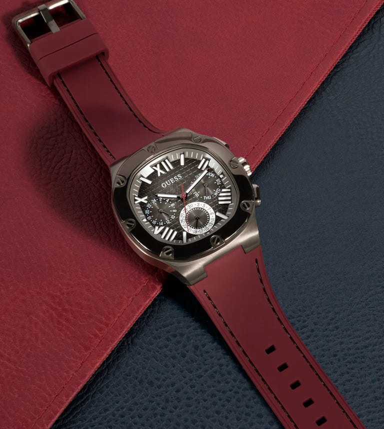  Shop Authentic Guess Headline Multifunction Grey Dial Burgundy Silicone Strap Watch For Men - GW0571G4 - Luxxuri