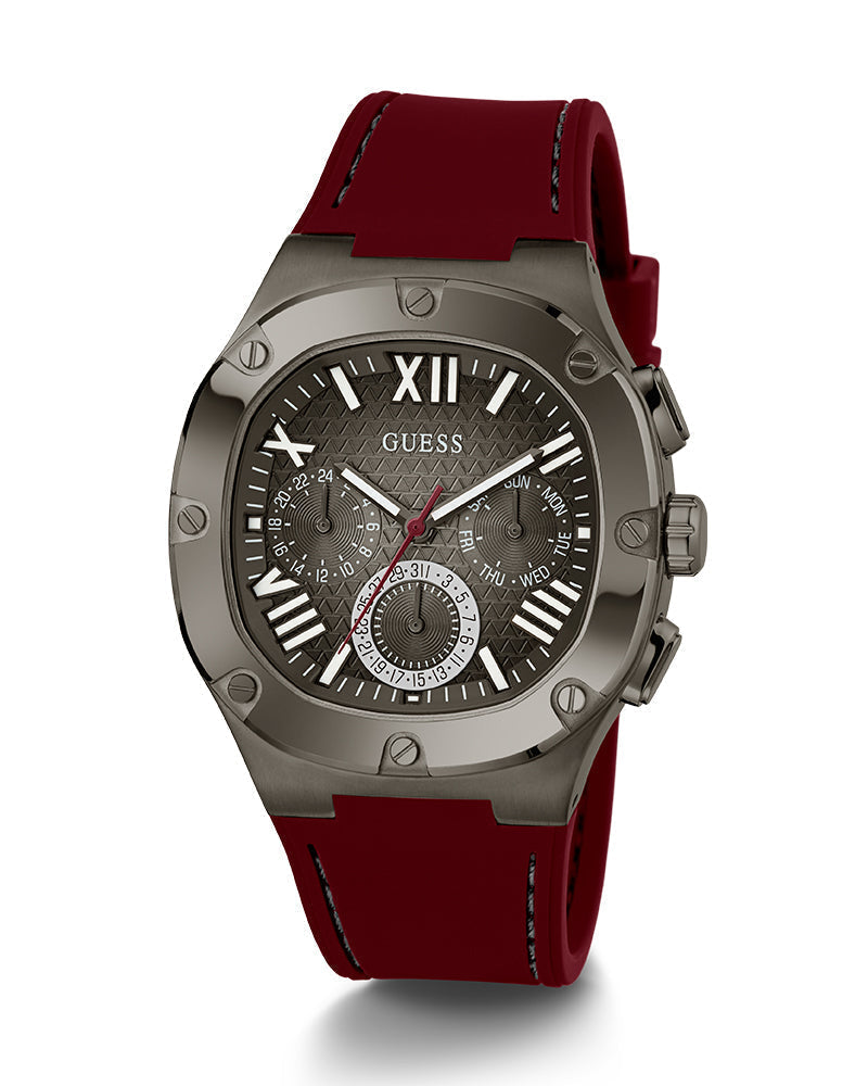  Shop Authentic Guess Headline Multifunction Grey Dial Burgundy Silicone Strap Watch For Men - GW0571G4 - Luxxuri