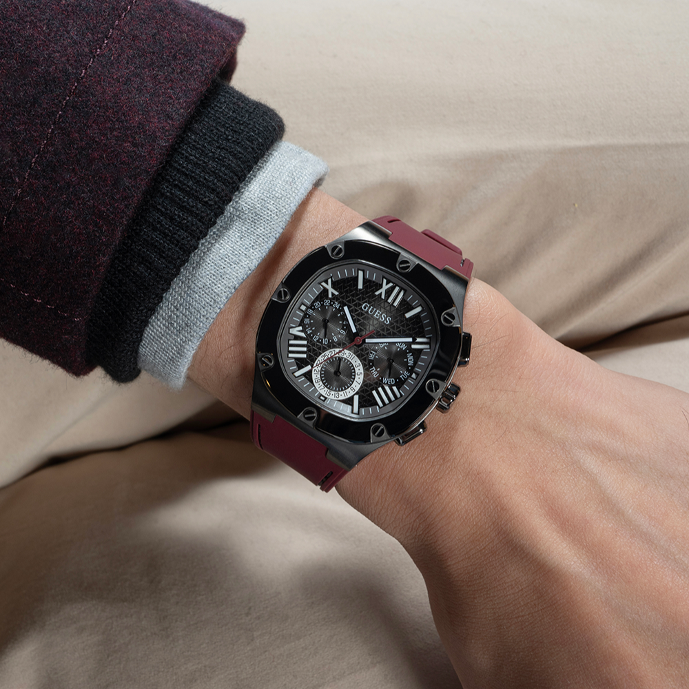  Shop Authentic Guess Headline Multifunction Grey Dial Burgundy Silicone Strap Watch For Men - GW0571G4 - Luxxuri