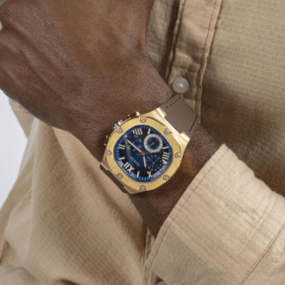  Shop Authentic Guess Headline Chronograph Blue Dial Brown Silicone Strap Watch For Men - GW0571G5 - Luxxuri
