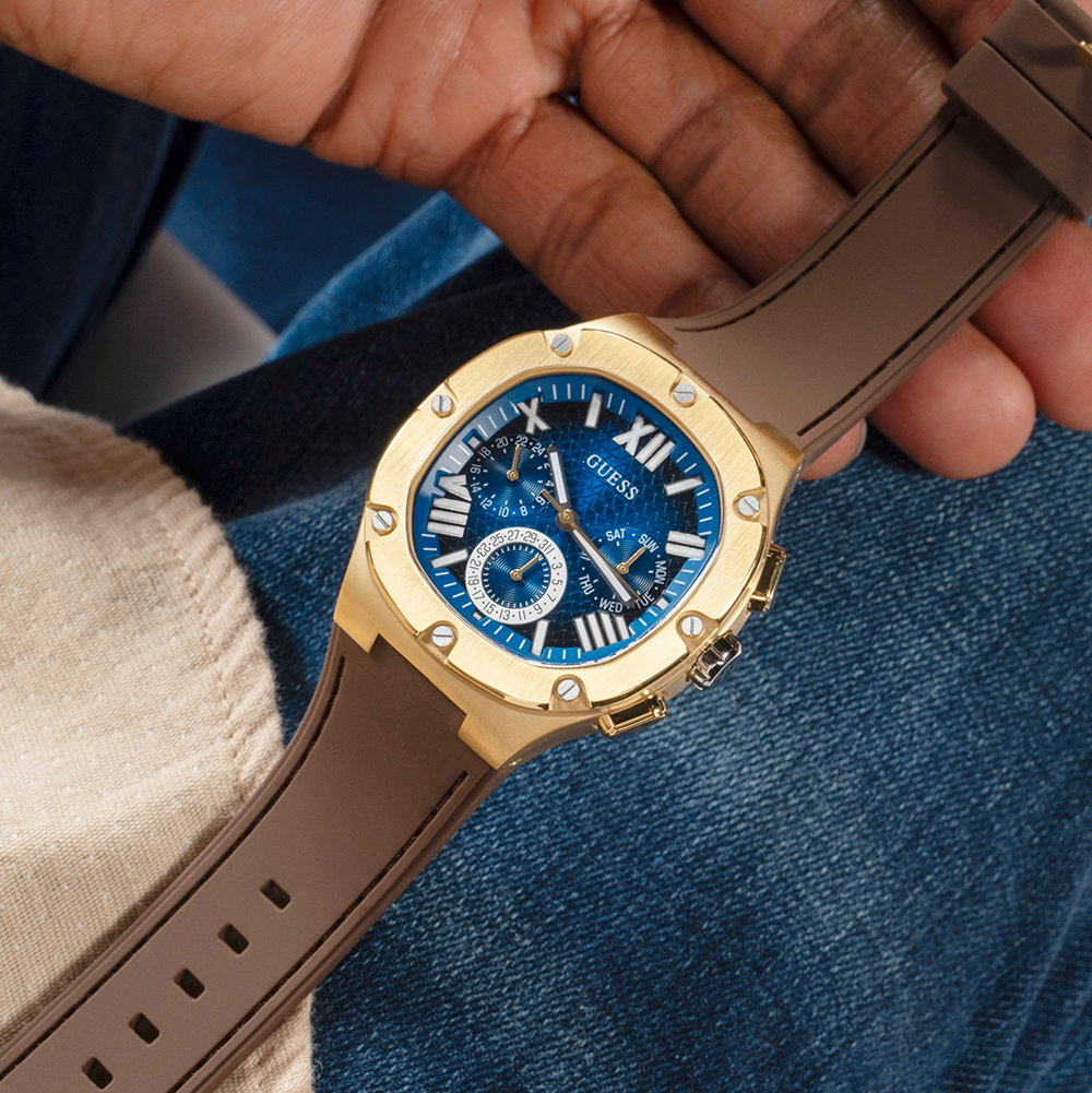  Shop Authentic Guess Headline Chronograph Blue Dial Brown Silicone Strap Watch For Men - GW0571G5 - Luxxuri