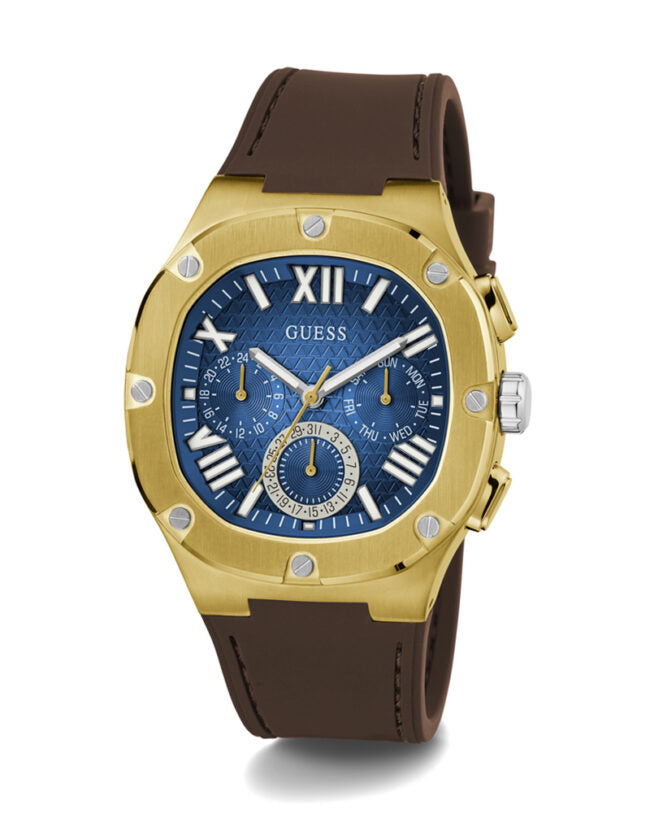  Shop Authentic Guess Headline Chronograph Blue Dial Brown Silicone Strap Watch For Men - GW0571G5 - Luxxuri