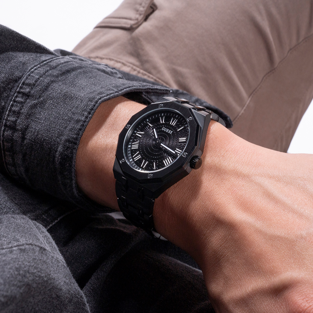  Shop Authentic Guess Asset Quartz Black Dial Black Steel Strap Watch For Men - GW0575G3 - Luxxuri