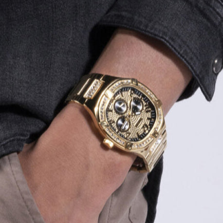  Shop Authentic Guess Duke Glitz Crystals Gold Dial Gold Steel Strap Watch For Men - GW0576G2 - Luxxuri