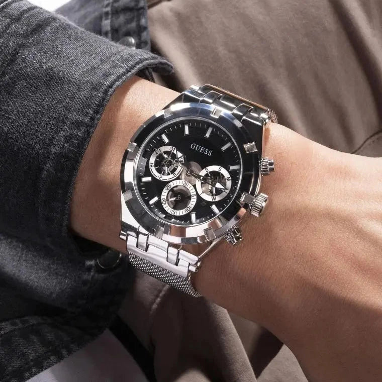  Shop Authentic Guess Continental Quartz Black Dial Silver Mesh Strap Watch For Men - GW0582G1 - Luxxuri