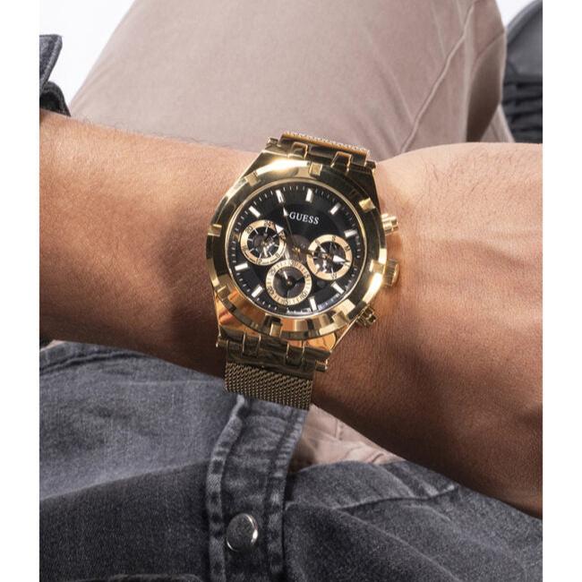  Shop Authentic Guess Continental Chronograph Black Dial Gold Mesh Strap Watch For Men - GW0582G2 - Luxxuri
