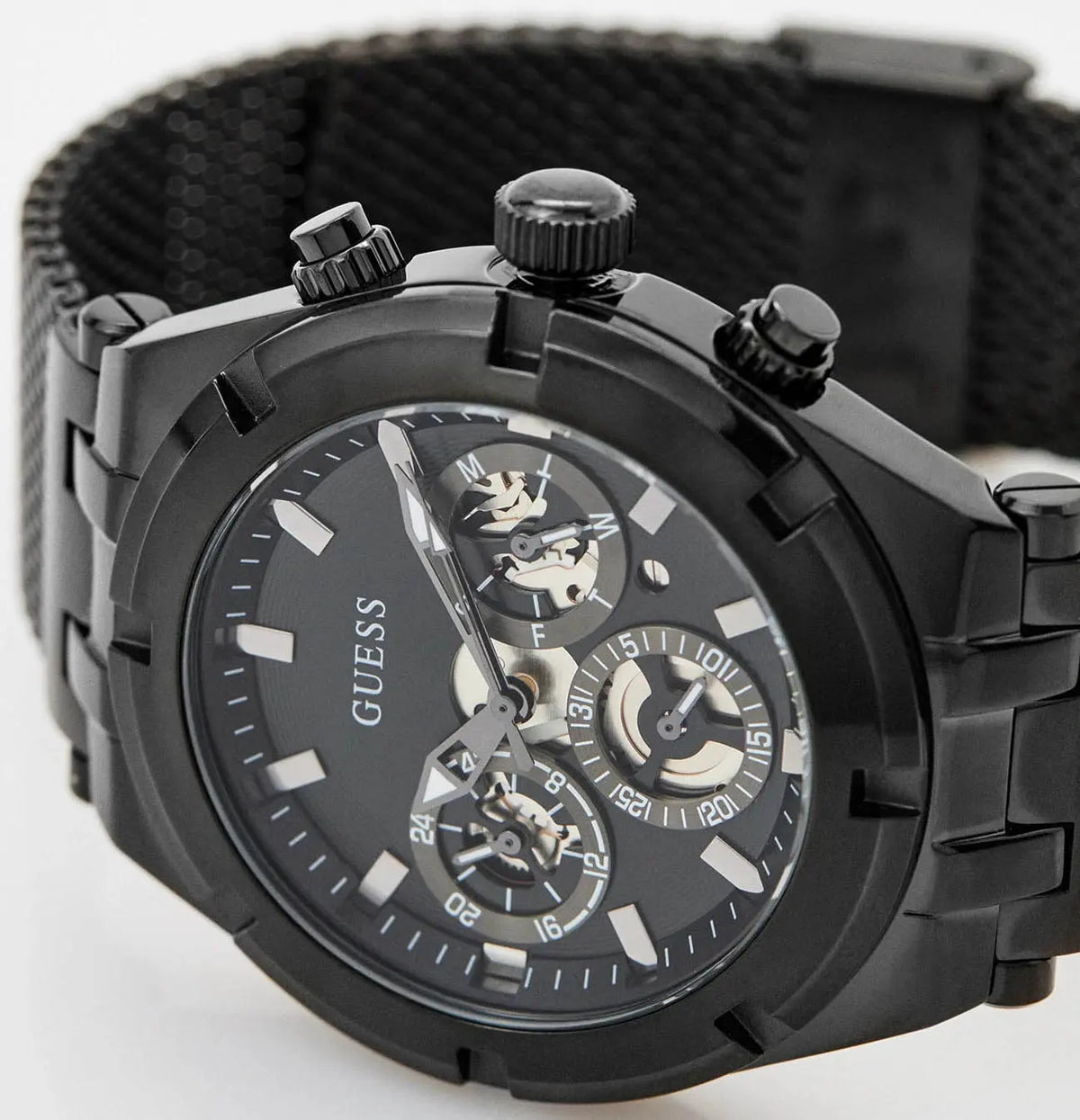  Shop Authentic Guess Continental Chronograph Black Dial Black Mesh Strap Watch For Men - GW0582G3 - Luxxuri