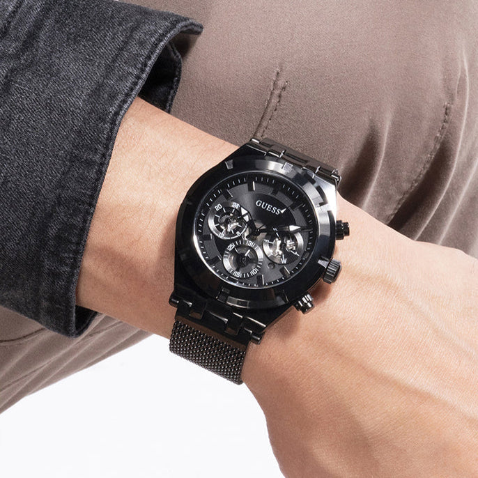  Shop Authentic Guess Continental Chronograph Black Dial Black Mesh Strap Watch For Men - GW0582G3 - Luxxuri