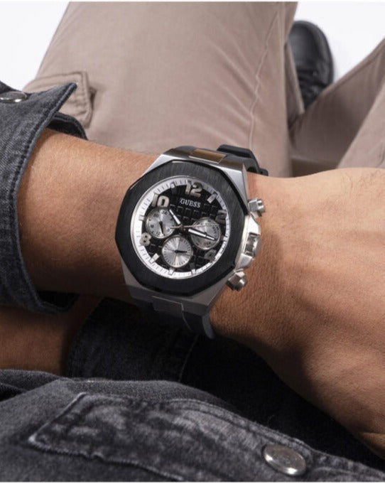  Shop Authentic Guess Empire Chronograph Black Dial Black Silicon Strap Watch For Men - GW0583G1 - Luxxuri