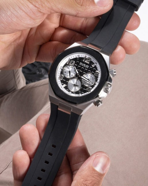  Shop Authentic Guess Empire Chronograph Black Dial Black Silicon Strap Watch For Men - GW0583G1 - Luxxuri