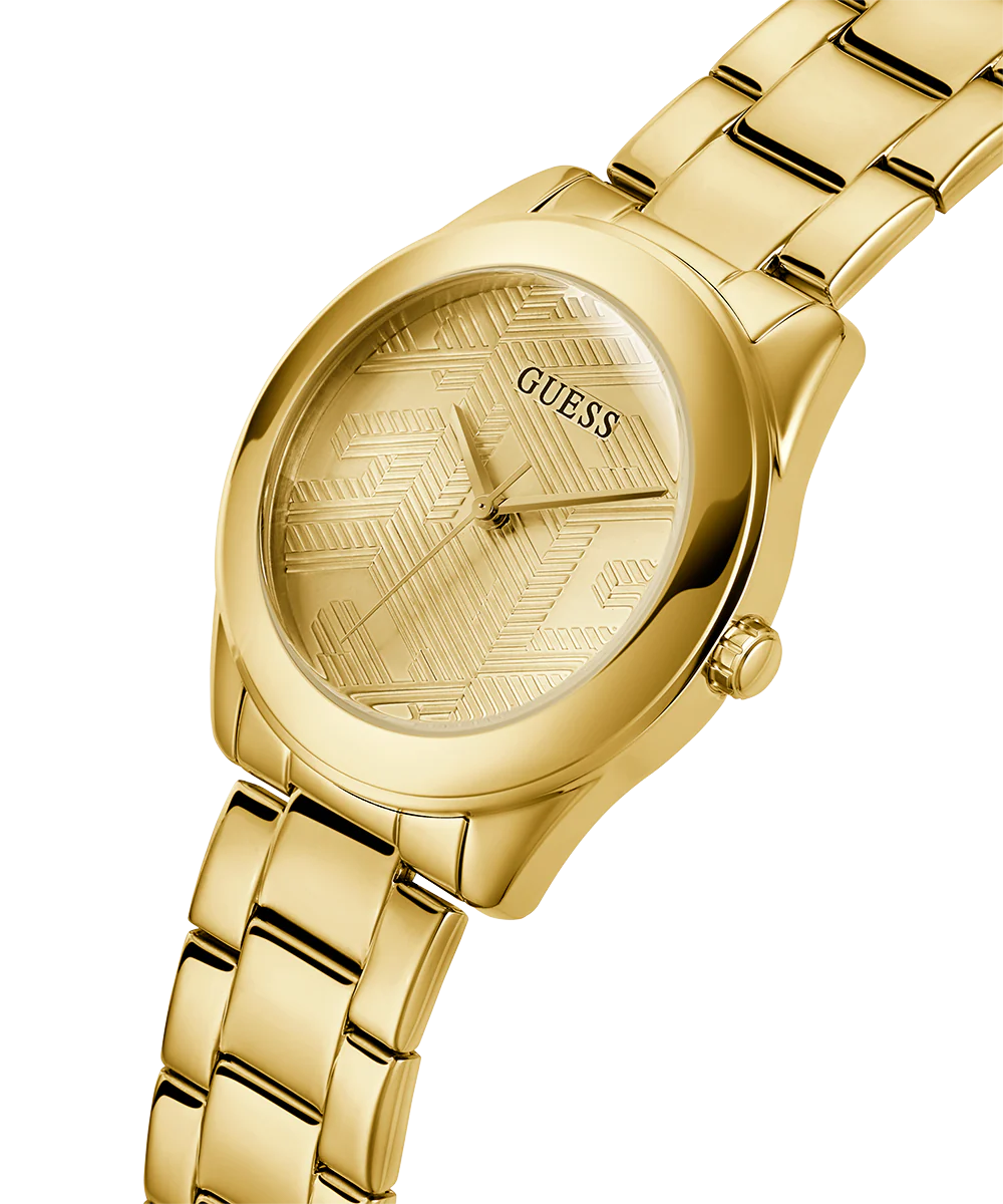  Shop Authentic Guess Cubed Analog Gold Dial Gold Steel Strap Watch For Women - GW0606L2 - Luxxuri