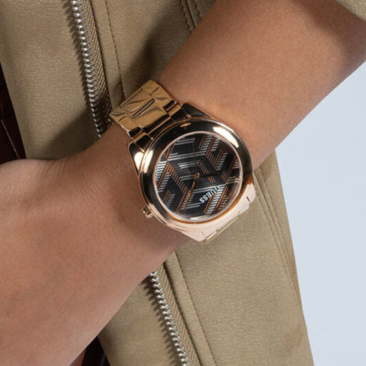  Shop Authentic Guess Cubed Analog Black Dial Rose Gold Steel Strap Watch For Women - GW0607L3 - Luxxuri