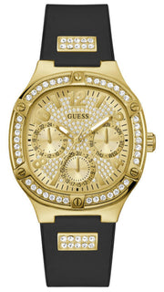  Shop Authentic Guess Duchess Crystals Gold Dial Black Silicon Strap Watch For Women - GW0619L2 - Luxxuri