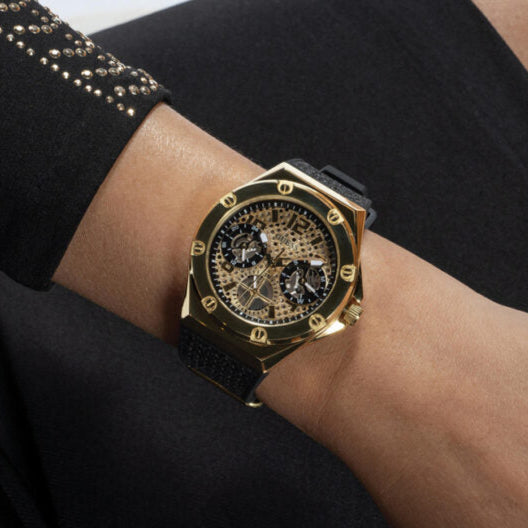  Shop Authentic Guess Asteria Multifunction Gold Dial Black Rubber Strap Watch For Women - GW0620L2 - Luxxuri