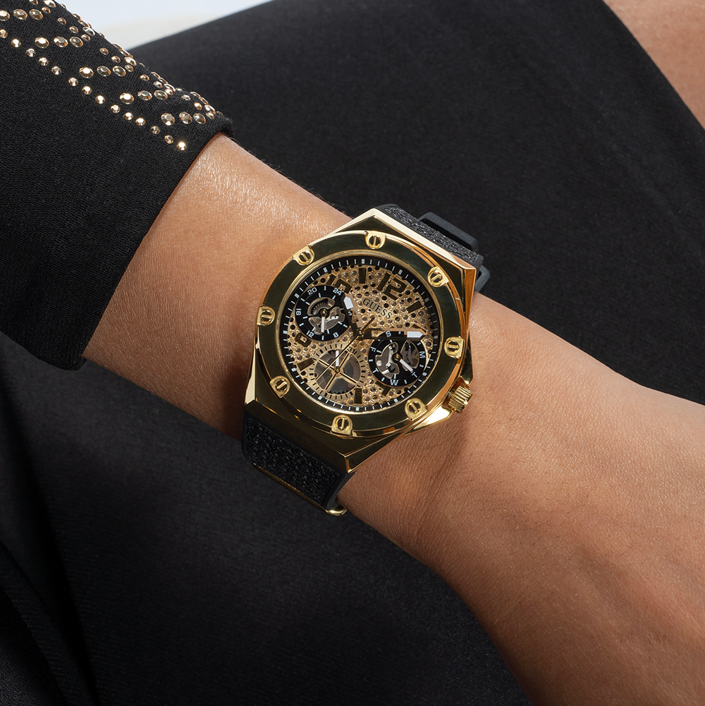  Shop Authentic Guess Asteria Multifunction Gold Dial Black Rubber Strap Watch For Women - GW0620L2 - Luxxuri
