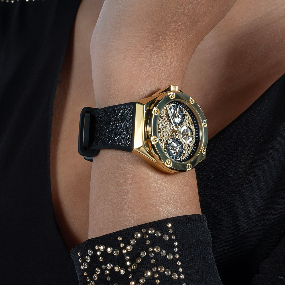  Shop Authentic Guess Asteria Multifunction Gold Dial Black Rubber Strap Watch For Women - GW0620L2 - Luxxuri