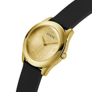  Shop Authentic Guess Cubed Analog Gold Dial Black Silicone Strap Watch For Women - GW0665L1 - Luxxuri
