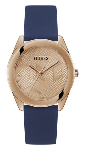  Shop Authentic Guess Cubed Analog Rose Gold Dial Blue Leather Strap Watch For Women - GW0665L2 - Luxxuri