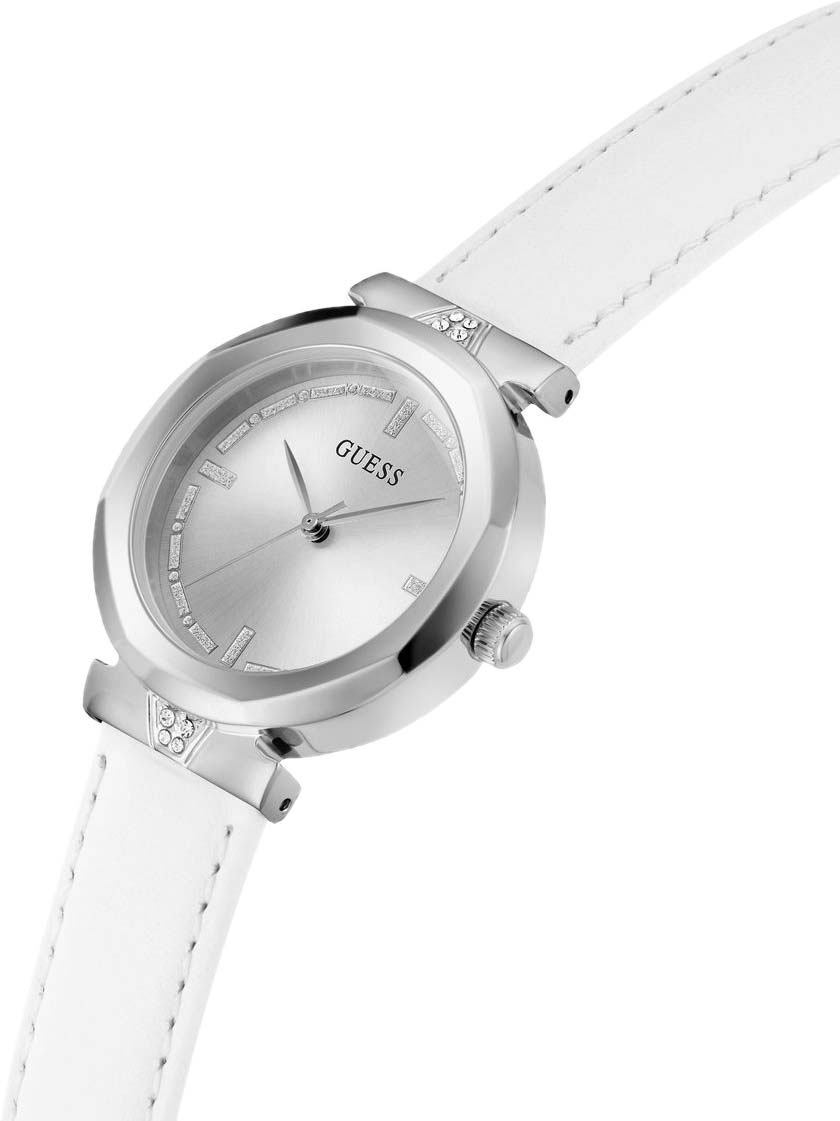  Shop Authentic Guess Rumour Silver Dial White Leather Strap Watch For Women - GW0689L1 - Luxxuri