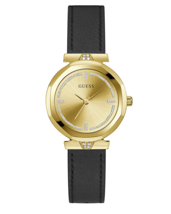  Shop Authentic Guess Rumour Quartz Gold Dial Black Leather Strap Watch For Women - GW0689L2 - Luxxuri