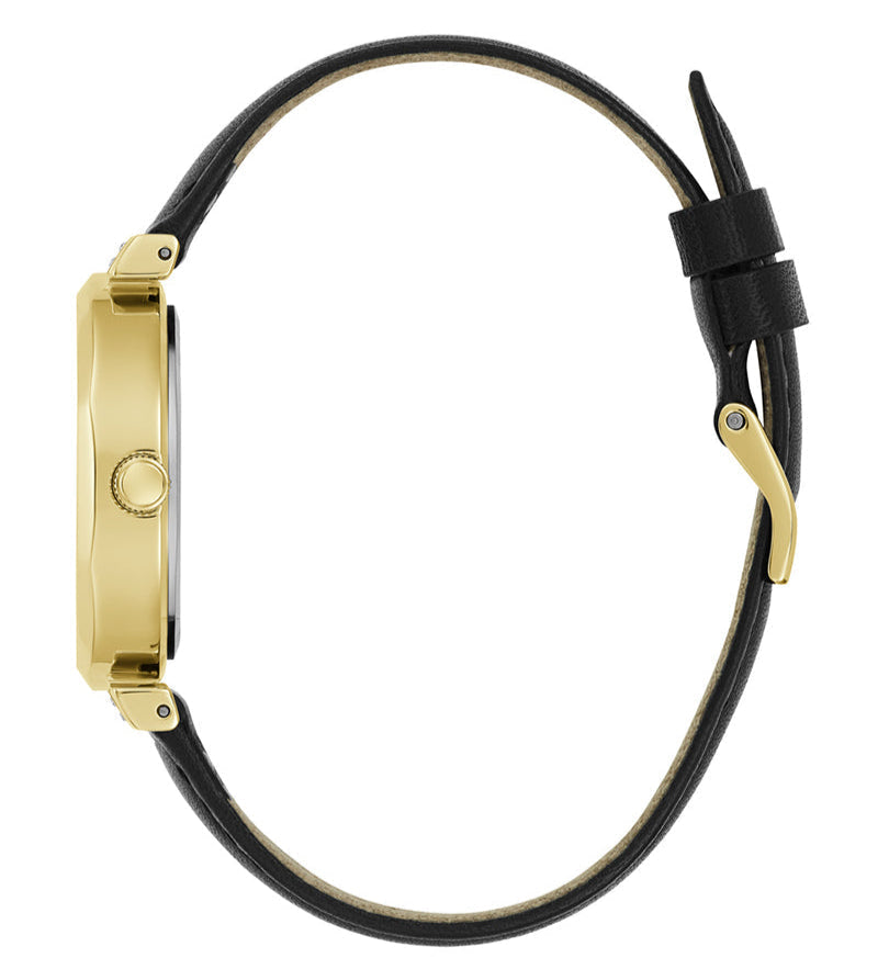  Shop Authentic Guess Rumour Quartz Gold Dial Black Leather Strap Watch For Women - GW0689L2 - Luxxuri