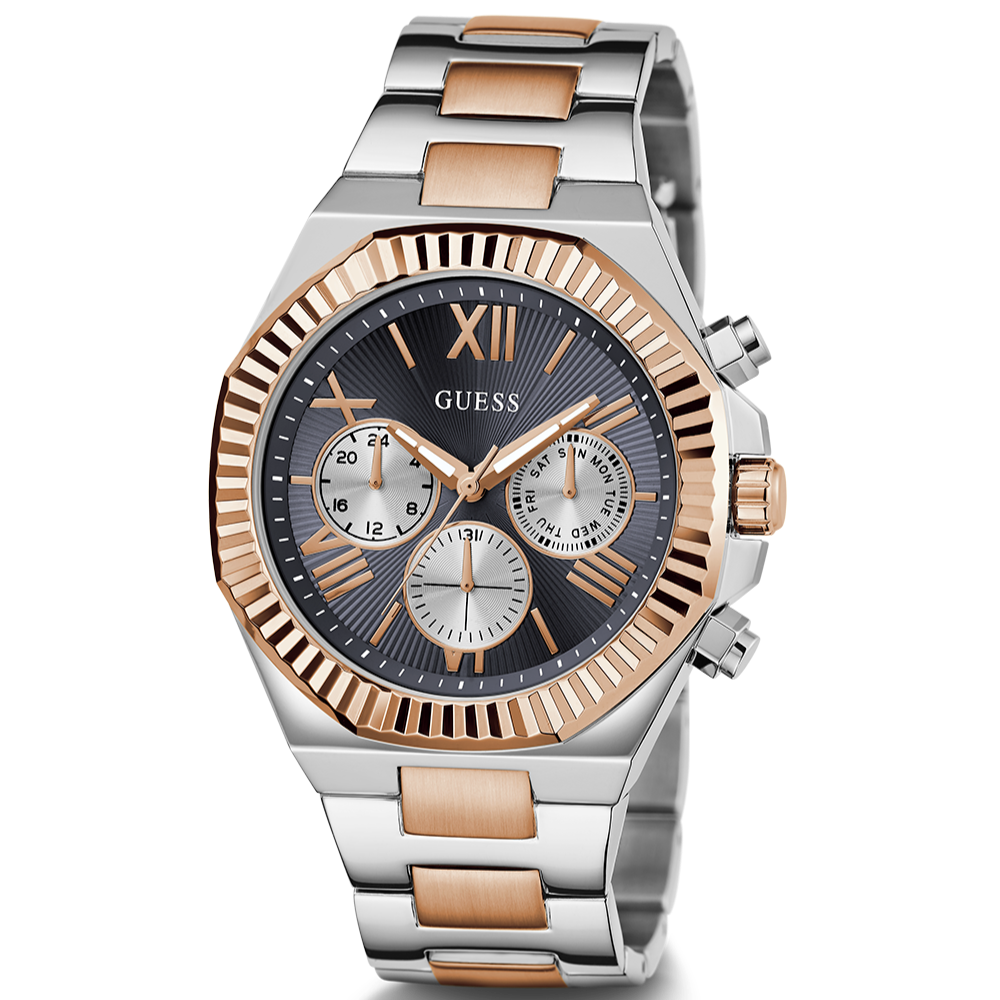  Shop Authentic Guess Equity Multifunction Black Dial Two Tone Steel Strap Watch For Men - GW0703G4 - Luxxuri