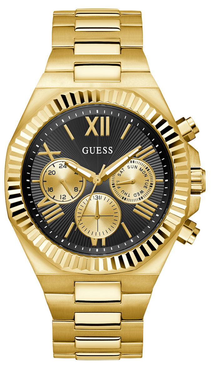 Shop Authentic Guess Equity Multifunction Black Dial Gold Steel Strap Watch For Men - GW0703G5 - Luxxuri