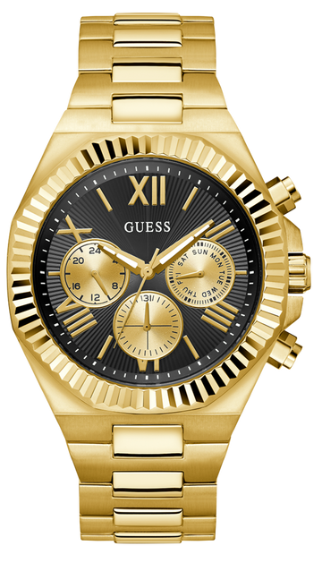  Shop Authentic Guess Equity Multifunction Black Dial Gold Steel Strap Watch For Men - GW0703G5 - Luxxuri
