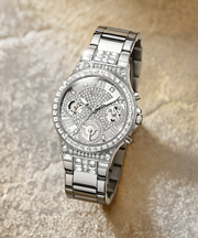  Shop Authentic Guess Moonlight Multi Function Diamonds Silver Dial Silver Steel Strap Watch for Women - GW0320L1 - Luxxuri