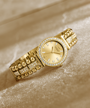  Shop Authentic Guess Gala Diamonds Gold Dial Gold Steel Strap Watch for Women - GW0401L2 - Luxxuri