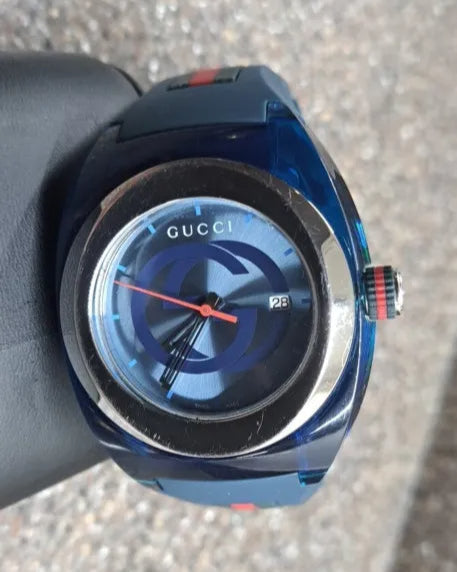 Shop Authentic Gucci Sync XXL Quartz Blue Dial Blue Rubber Strap Watch For Men - YA137104 - Luxxuri