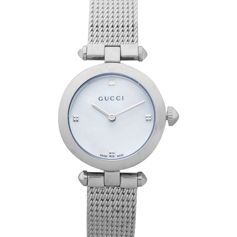  Shop Authentic Gucci Diamantissima Quartz Diamonds Mother of Pearl Dial Silver Mesh Bracelet Watch for Women - YA141504 - Luxxuri