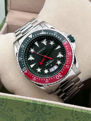  Shop Authentic Gucci Dive Quartz Green Dial Silver Steel Strap Watch For Men - YA136222 - Luxxuri