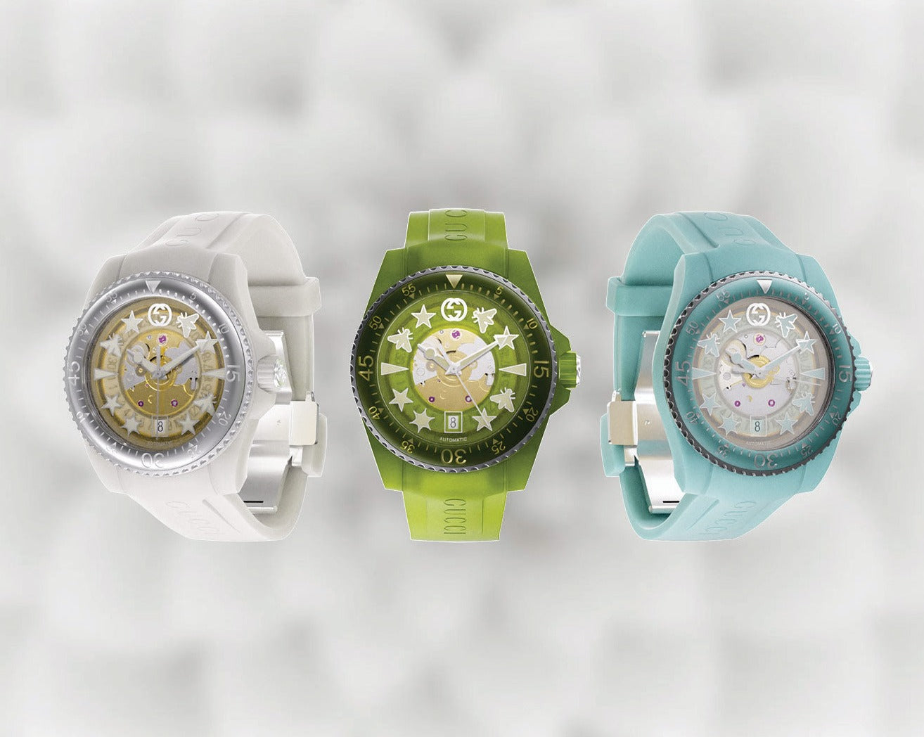  Shop Authentic Gucci Dive Automatic Green Dial Green Rubber Strap Unisex Watch - YA136344 - Luxxuri