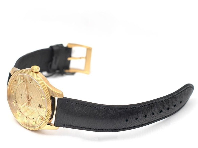  Shop Authentic Gucci Eryx Automatic Chevron Gold Dial Black Leather Strap Watch For Men - YA126340 - Luxxuri