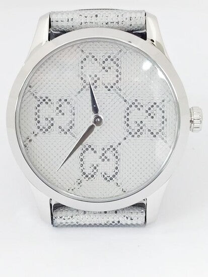 Shop Authentic Gucci G Timeless Quartz Grey Dial Grey Leather Strap Watch For Men - YA1264058 - Luxxuri