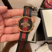  Shop Authentic Gucci G Timeless Quartz Green & Red Dial Green & Red NATO Strap Watch For Men - YA126487A - Luxxuri