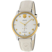  Shop Authentic Gucci G Timeless Automatic Silver Dial Beige Leather Strap Watch For Men - YA126348 - Luxxuri