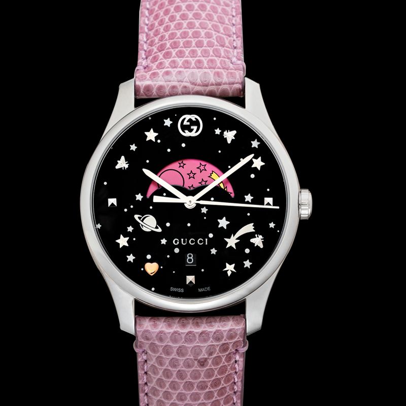  Shop Authentic Gucci G-Timeless Moonphase Black Dial Pink Leather Strap Watch For Women - YA1264046 - Luxxuri